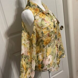 Ladies floral, print sheer blouse.